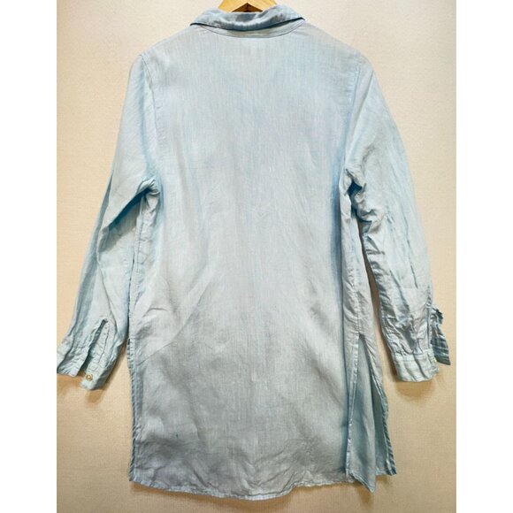 J.Jill Love Linen Shirt Dress Womens M Blue Button-Down Tunic Long Sleeve Casual - Picture 8 of 11